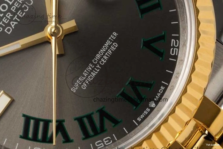 DIWF 904L SA3235 1:1 YG DateJust on Steel Bracelet Jubilee 36mm Best SS Markers Gray Dial Edition Green 0404
